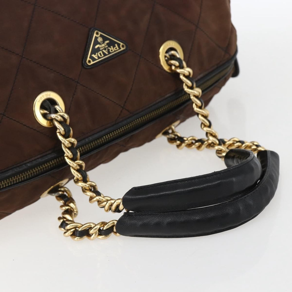 Prada Vintage Chain Handbag Tessuto Brown Nylon Handbag (Pre-Owned)