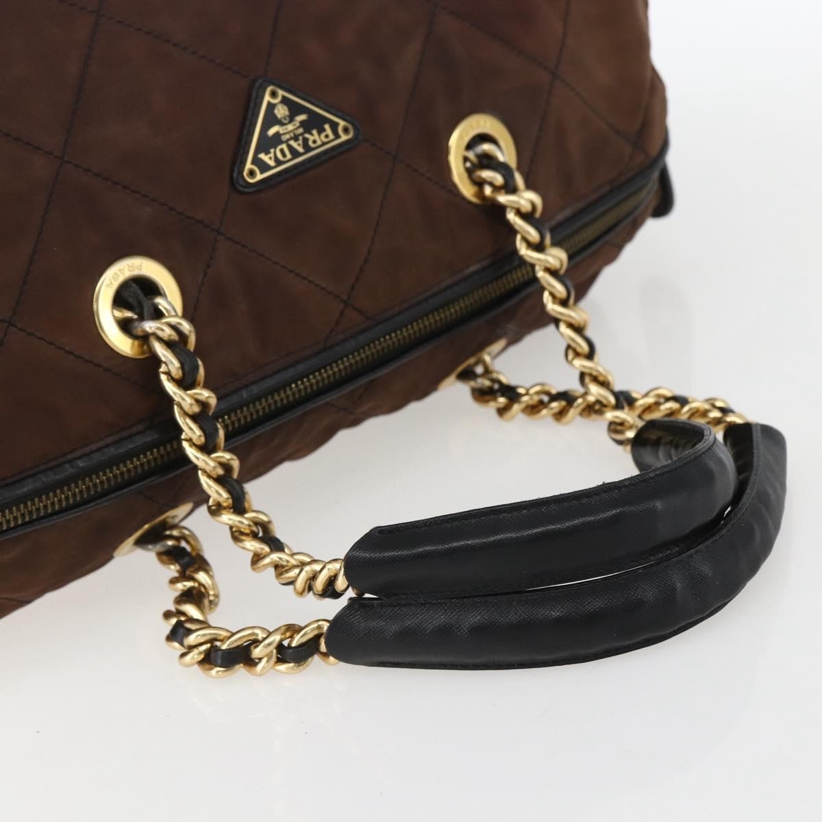 Prada Vintage Chain Handbag Tessuto Brown Nylon Handbag (Pre-Owned)