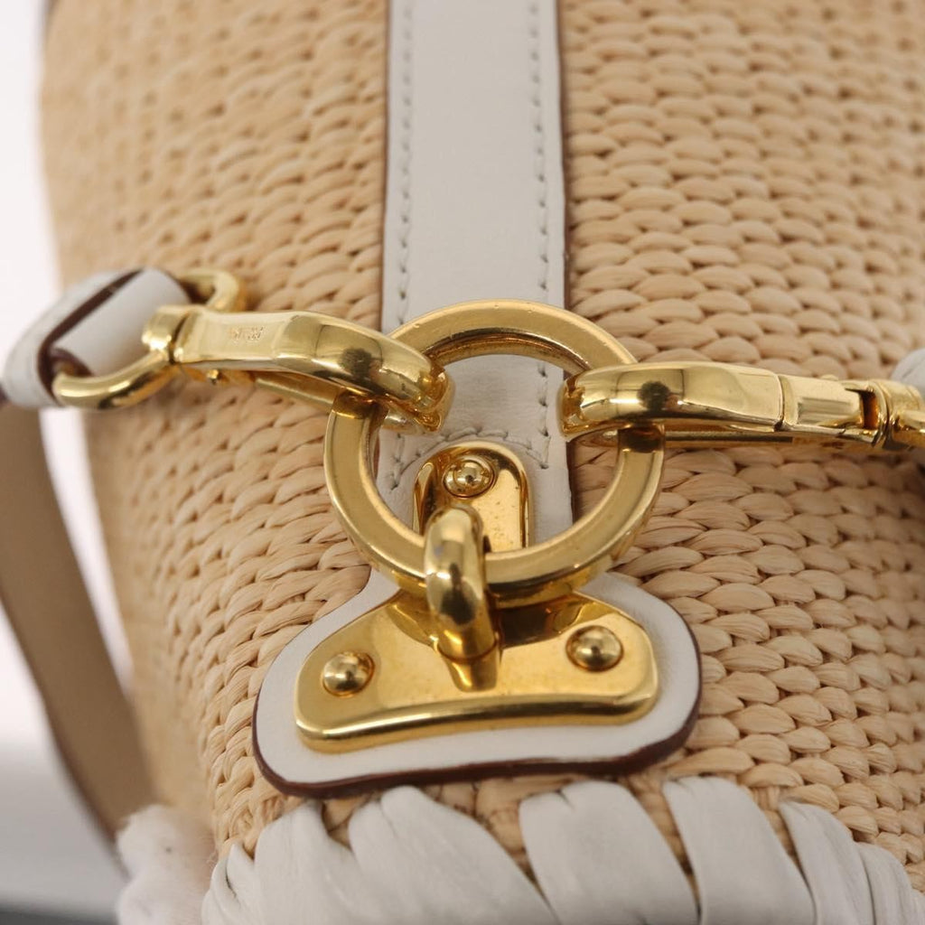 Prada Bucket Bag Woven Raffia With Leather Beige Leather Shoulder Bag Bag (Pre-Owned)
