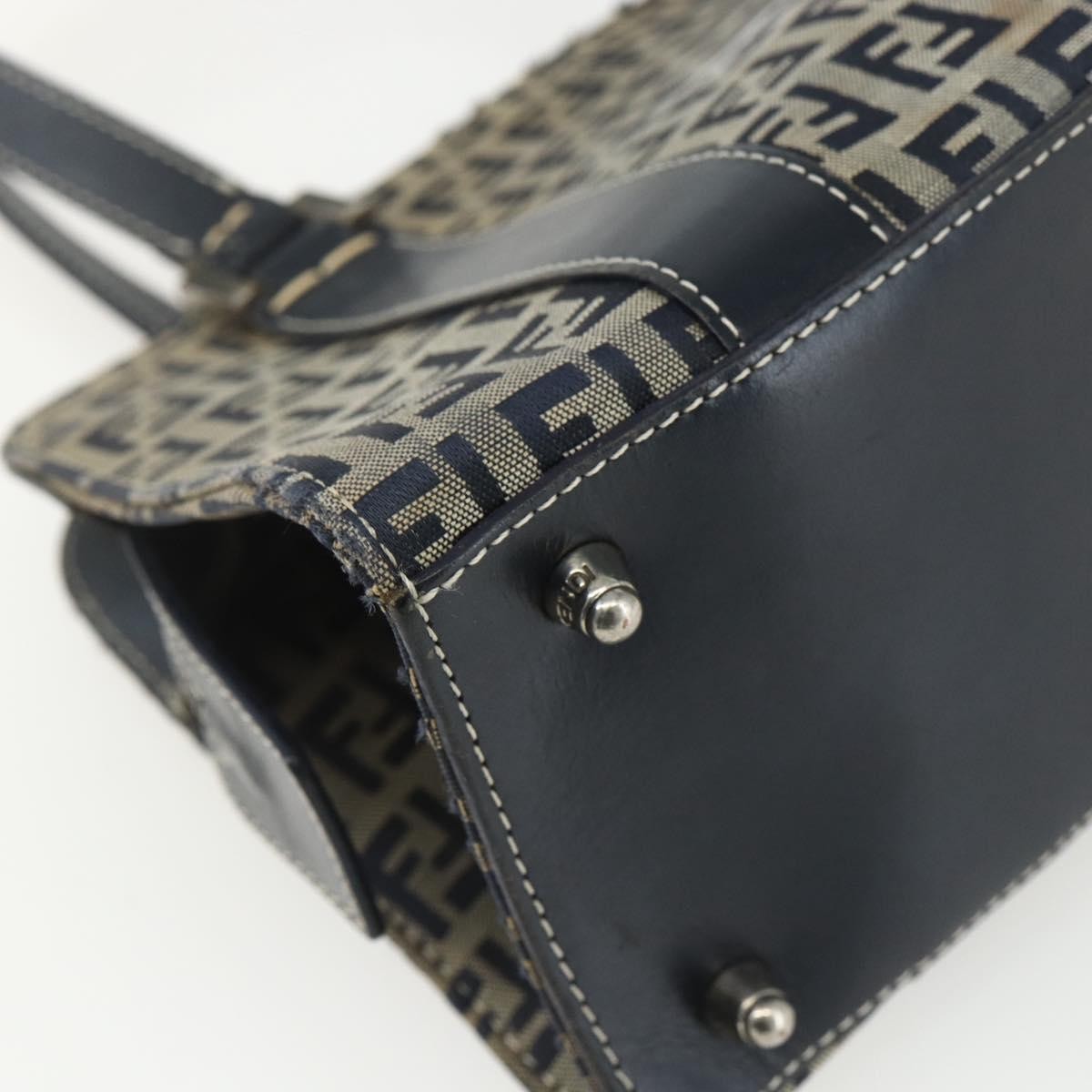 Fendi Vintage Satchel Zucchino Canvas Navy Canvas Handbag (Pre-Owned)