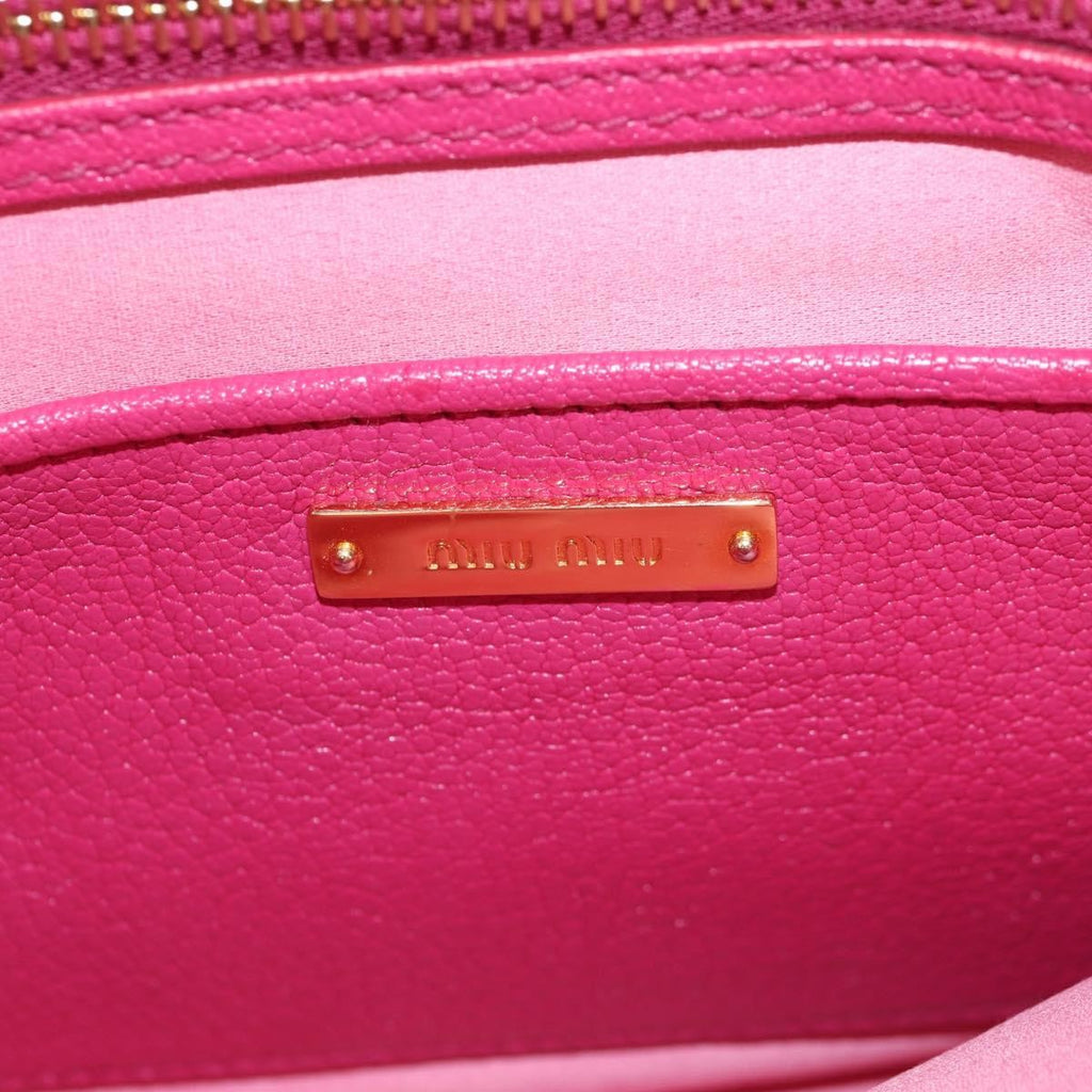 Miu Miu Madras Convertible Lock Tote Leather Pink Leather Handbag (Pre-Owned)
