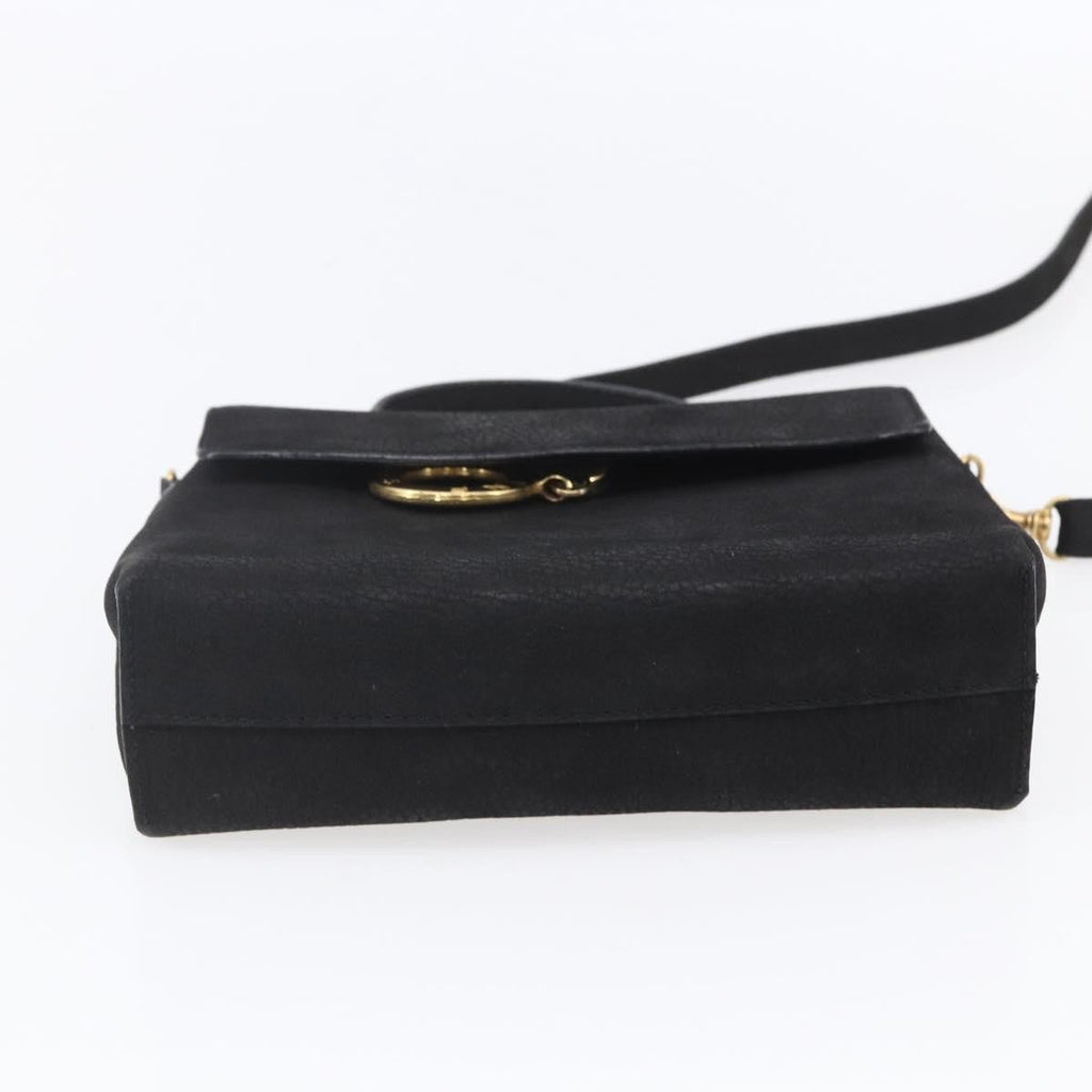 Celine Circle Logo Shoulder Bag Leather Black Leather Shoulder Bag Bag (Pre-Owned)