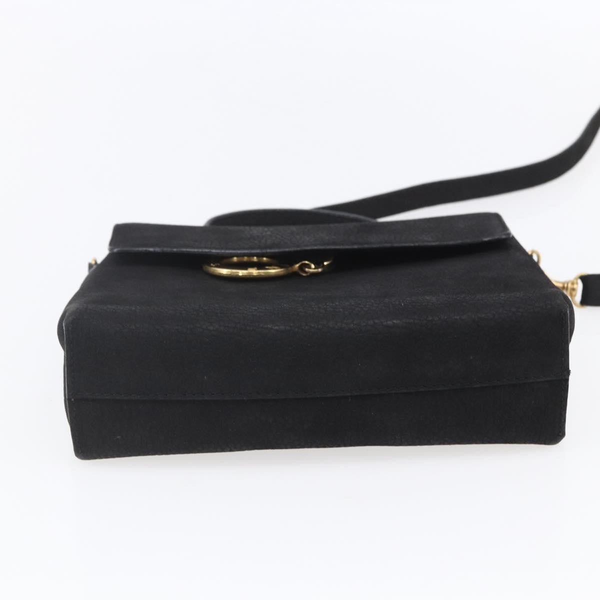Celine Circle Logo Shoulder Bag Leather Black Leather Shoulder Bag Bag (Pre-Owned)