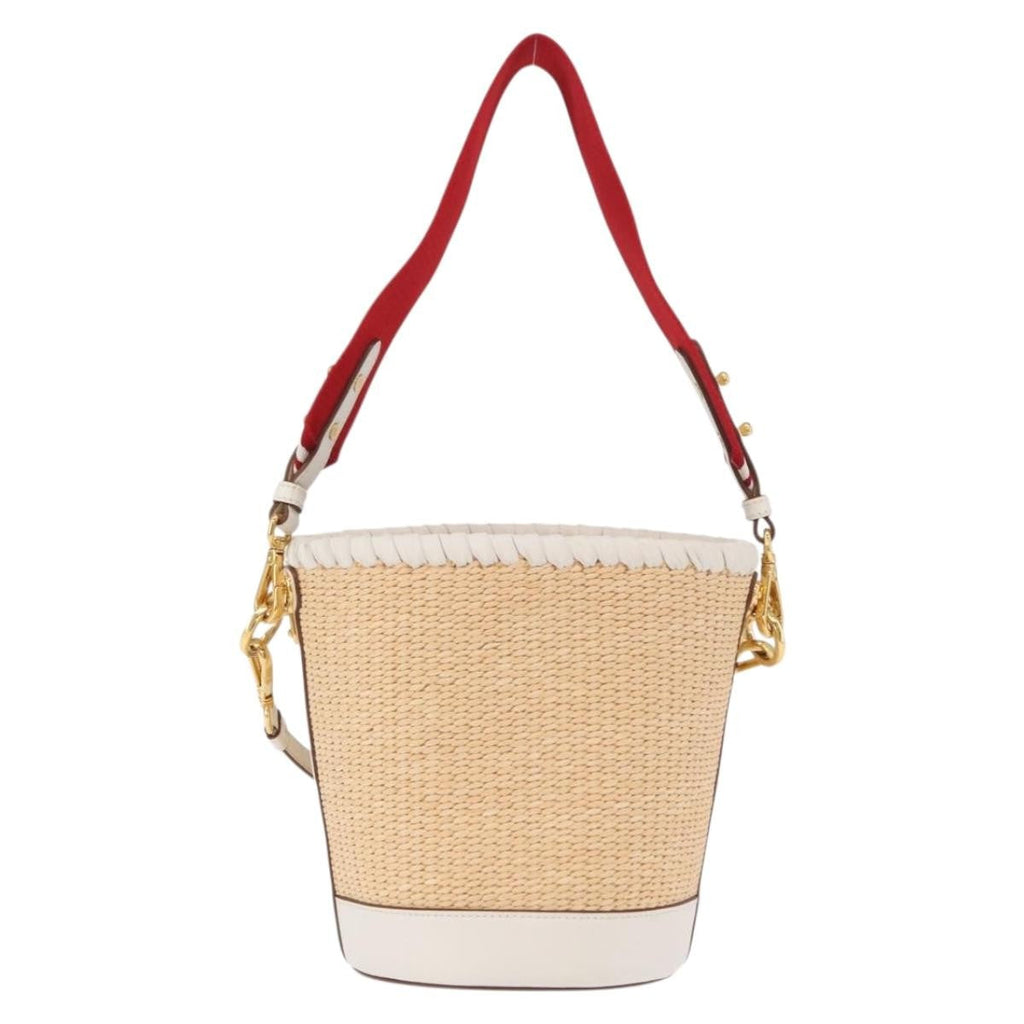 Prada Bucket Bag Woven Raffia With Leather Beige Leather Shoulder Bag Bag (Pre-Owned)