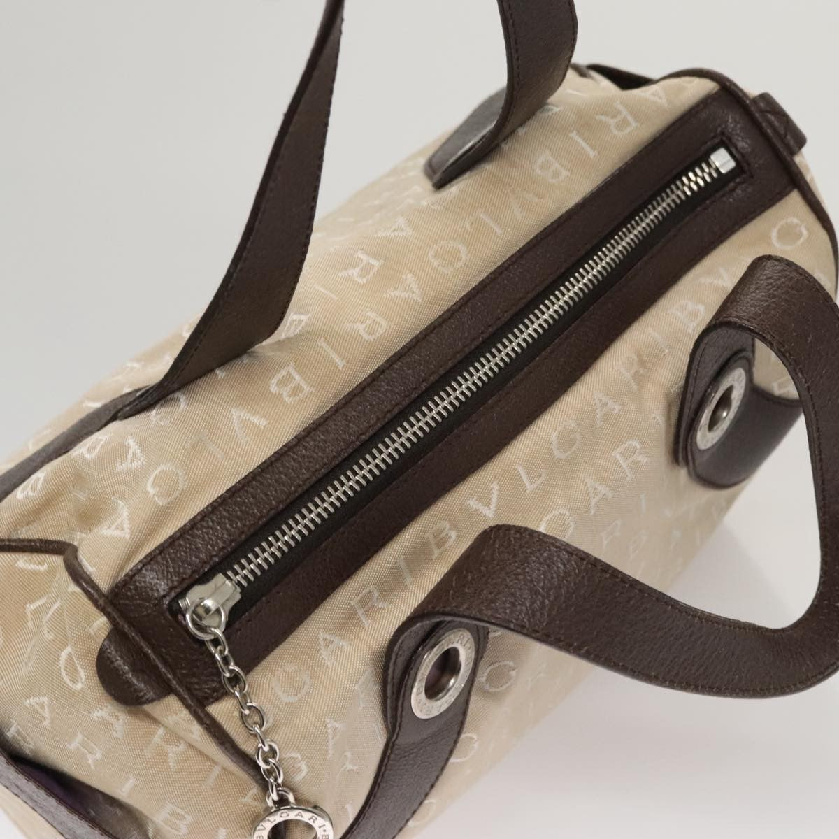 Bvlgari Logomania Handbag Canvas Beige Canvas Handbag (Pre-Owned)