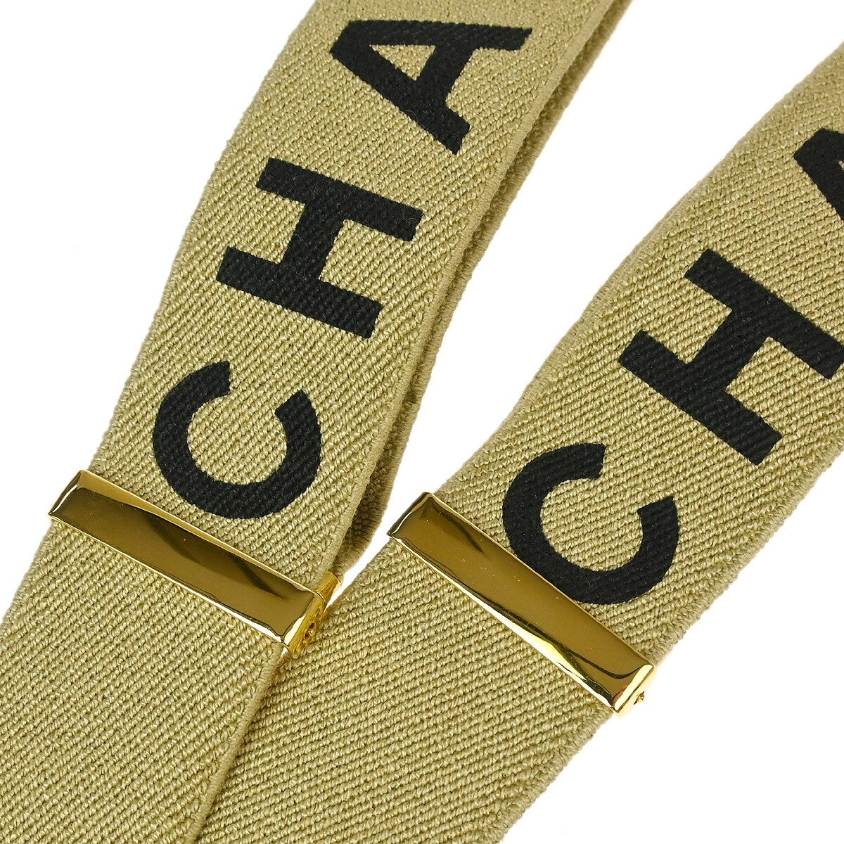 Chanel Logo Suspenders Canvas Beige Canvas Belts Accessory (Pre-Owned)