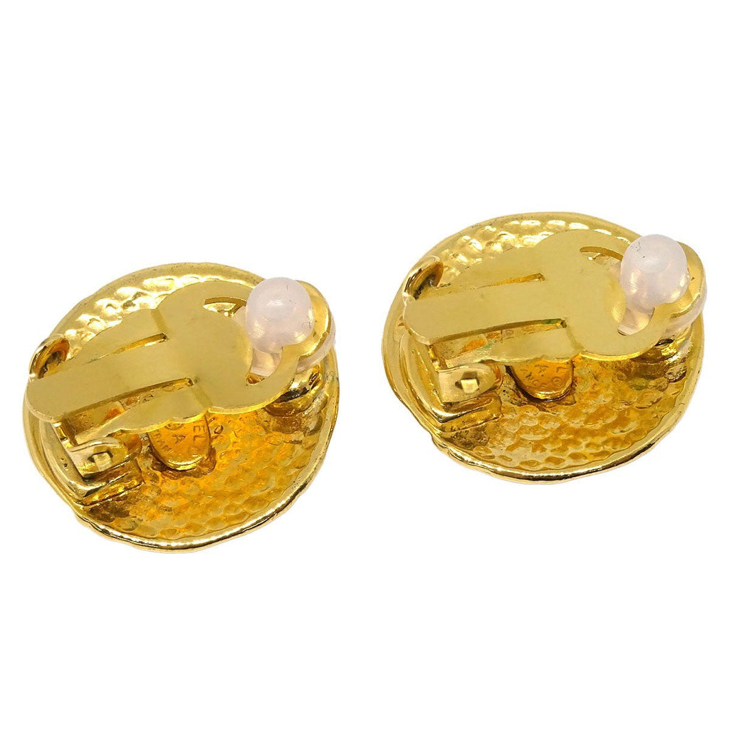 Chanel Vintage Round Cc Clip-On Earrings Metal Gold Gold_Plated Earrings Jewelry (Pre-Owned)