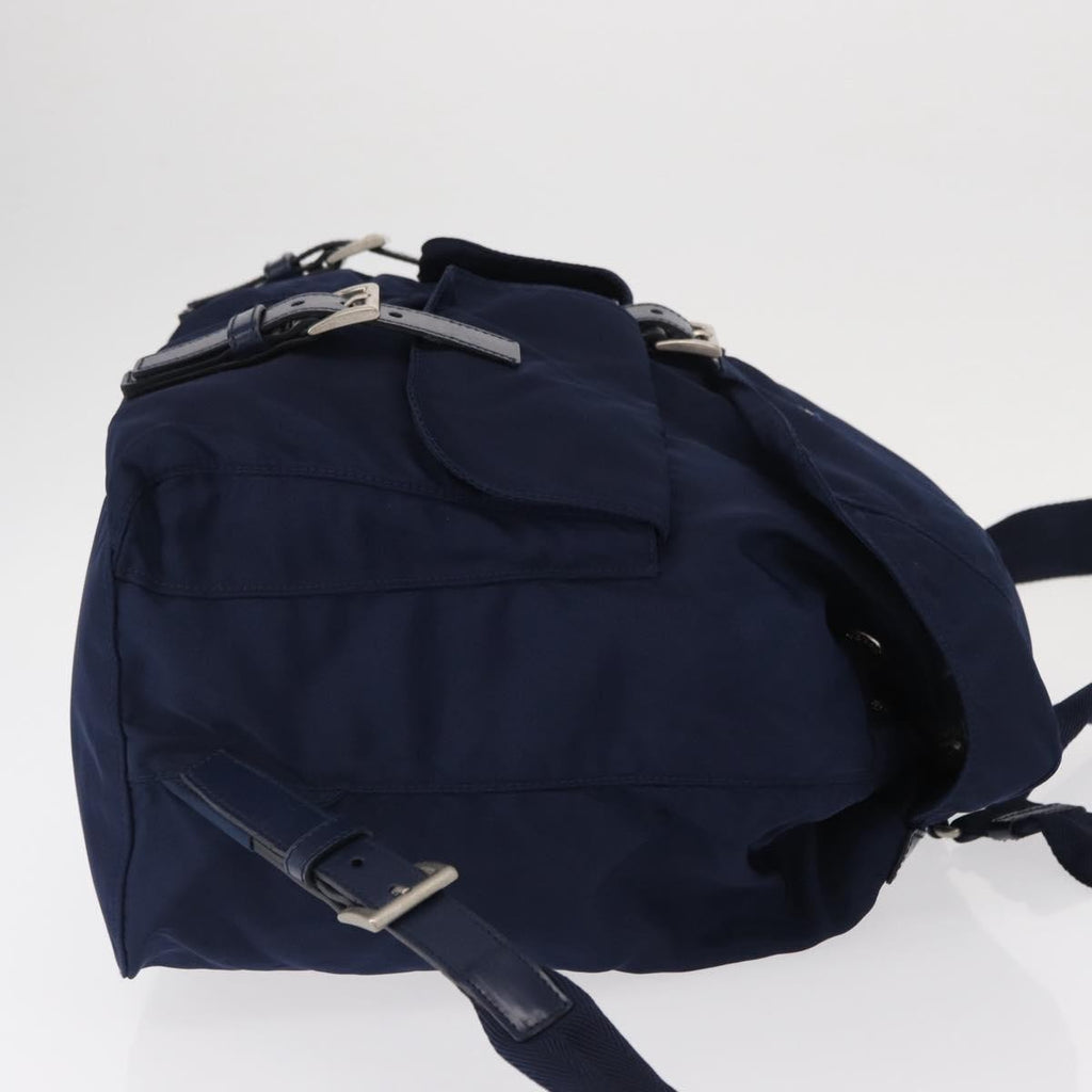 Prada Vela Double Front Pocket Backpack Tessuto With Saffiano Leather Blue Nylon Backpack Bag (Pre-Owned)
