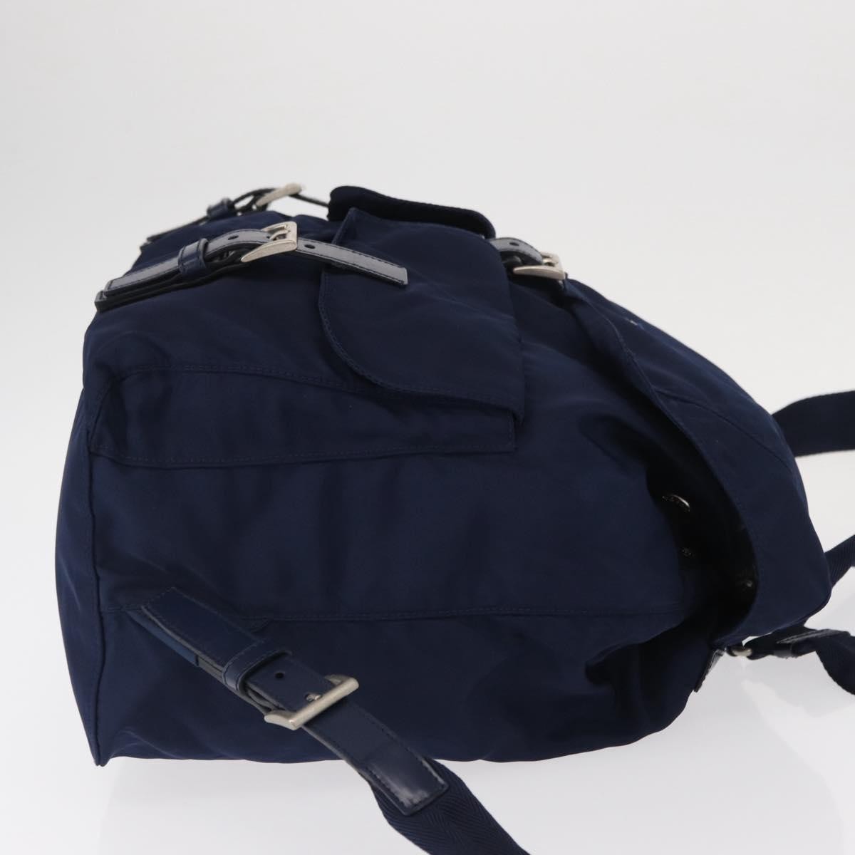 Prada Vela Double Front Pocket Backpack Tessuto With Saffiano Leather Blue Nylon Backpack Bag (Pre-Owned)