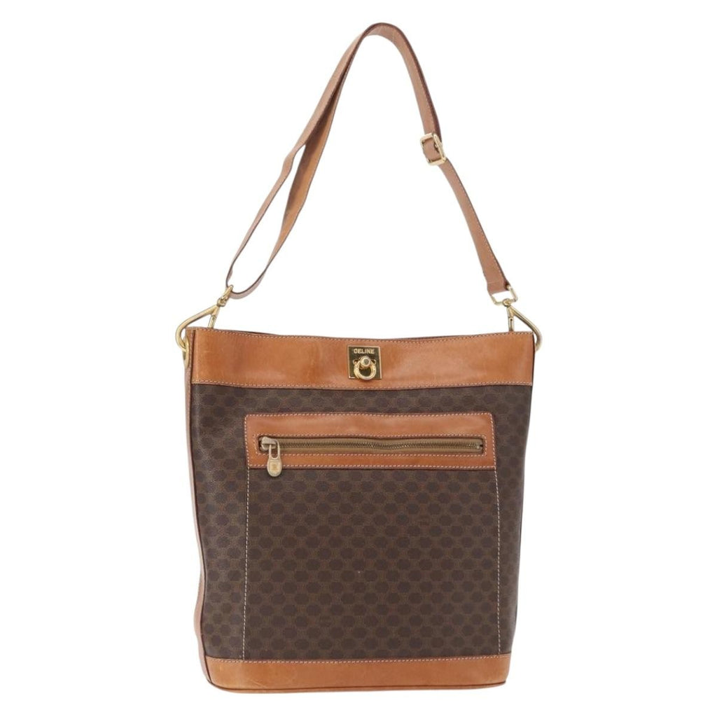 Celine Vintage Macadam Shoulder Bag Canvas And Leather Brown Canvas Shoulder Bag Bag (Pre-Owned)