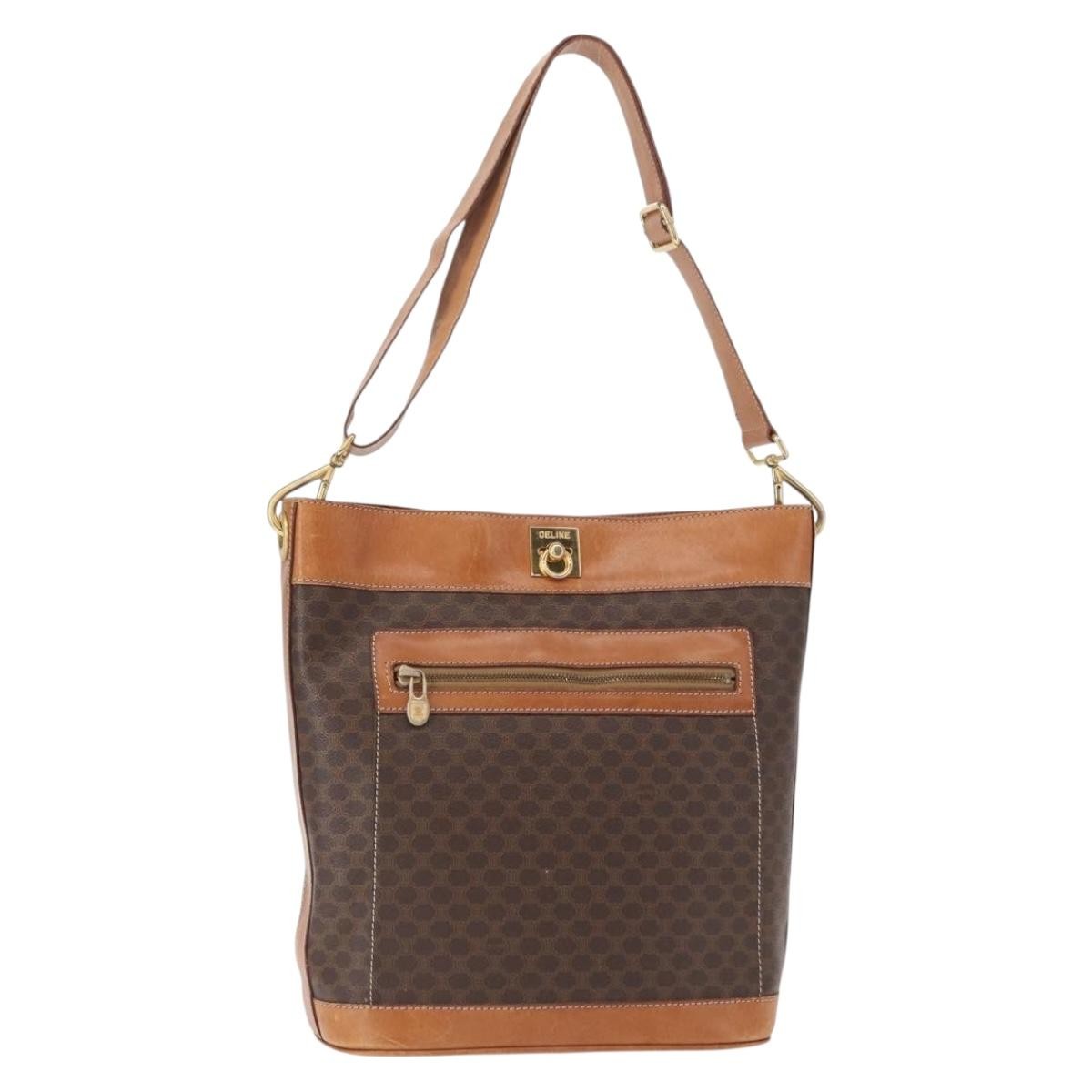 Celine Vintage Macadam Shoulder Bag Canvas And Leather Brown Canvas Shoulder Bag Bag (Pre-Owned)