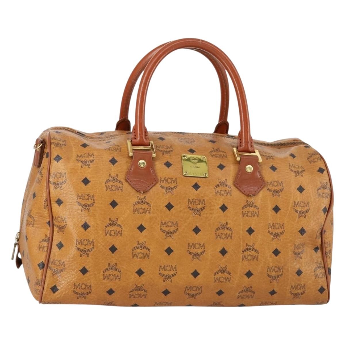MCM Vicetos Travel Bag Logogram Boston Brown Canvas Travel Bag Bag (Pre-Owned)