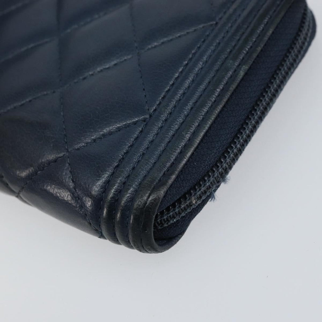 Chanel Boy Yen Wallet Quilted Lambskin Navy Leather Wallets Accessory (Pre-Owned)