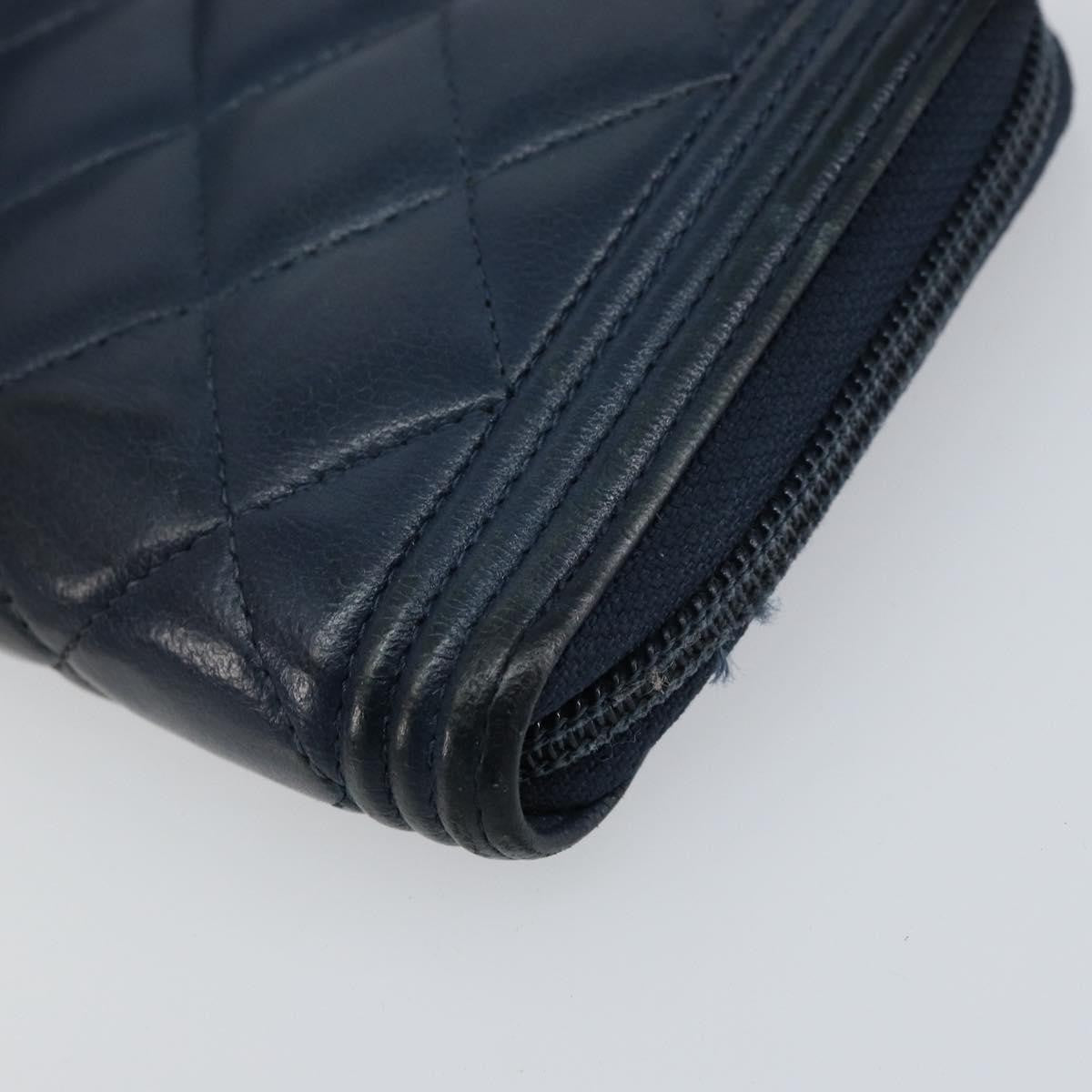 Chanel Boy Yen Wallet Quilted Lambskin Navy Leather Wallets Accessory (Pre-Owned)