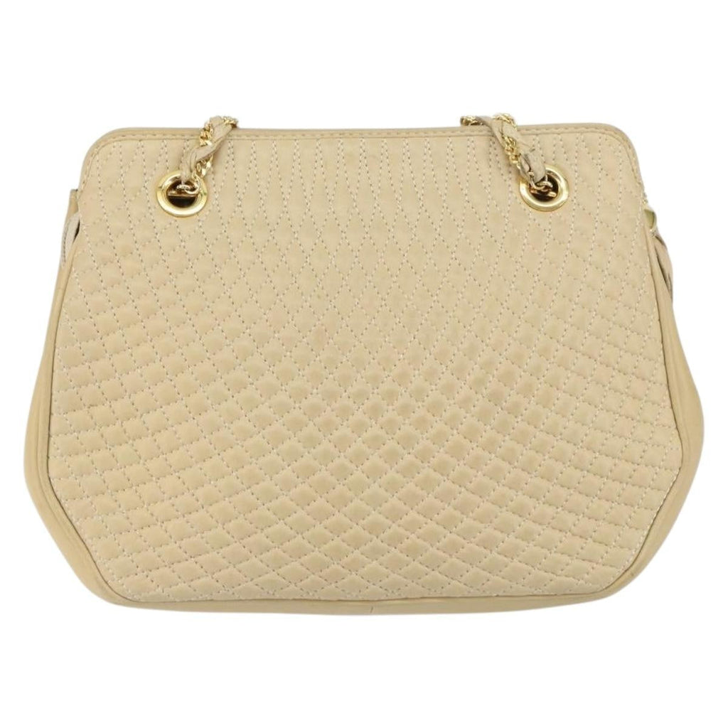 Bally Vintage Chain Shoulder Bag Quilted Leather Beige Leather Shoulder Bag Bag (Pre-Owned)