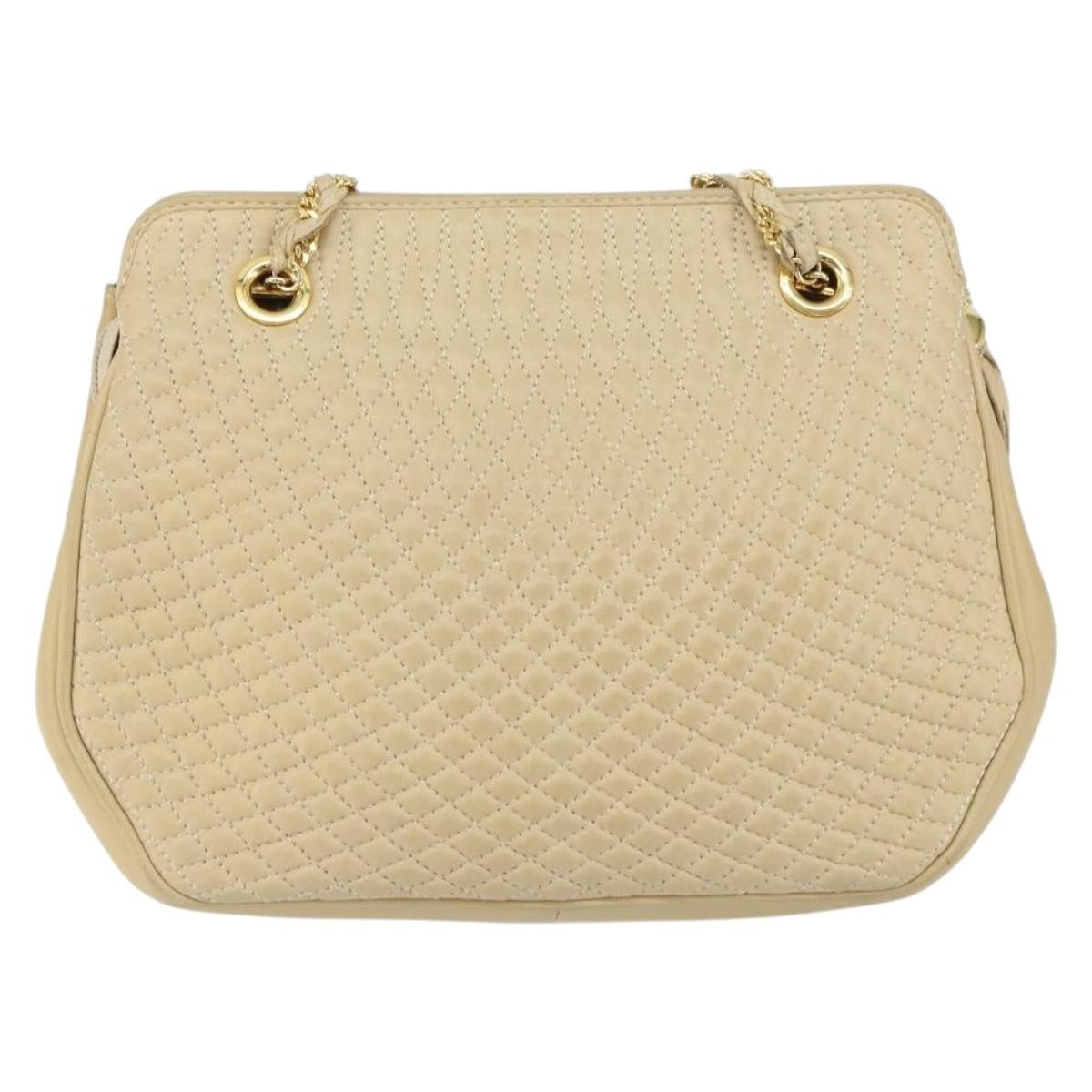 Bally Vintage Chain Shoulder Bag Quilted Leather Beige Leather Shoulder Bag Bag (Pre-Owned)