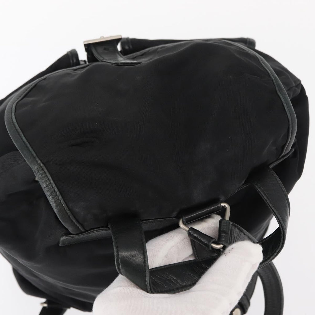 Prada Vela Double Front Pocket Backpack Tessuto With Saffiano Leather Black Nylon Backpack Bag (Pre-Owned)