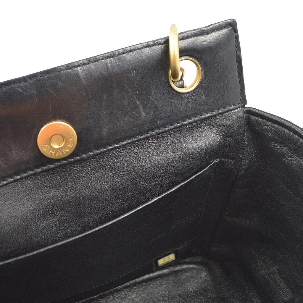 Chanel Chocolate Bar Chain Tote Quilted Jersey Black Cotton Handbag (Pre-Owned)