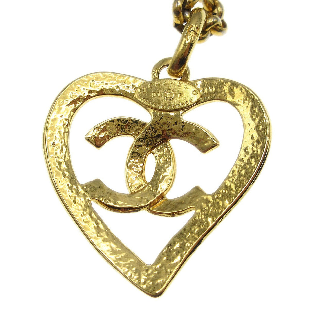 Chanel Cc Heart Pendant Metal Gold Gold_Plated Necklace Jewelry (Pre-Owned)