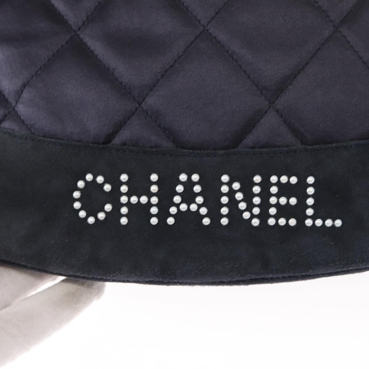 Chanel Vintage Drawstring Backpack Quilted Satin With Suede Navy Satin Backpack Bag (Pre-Owned)