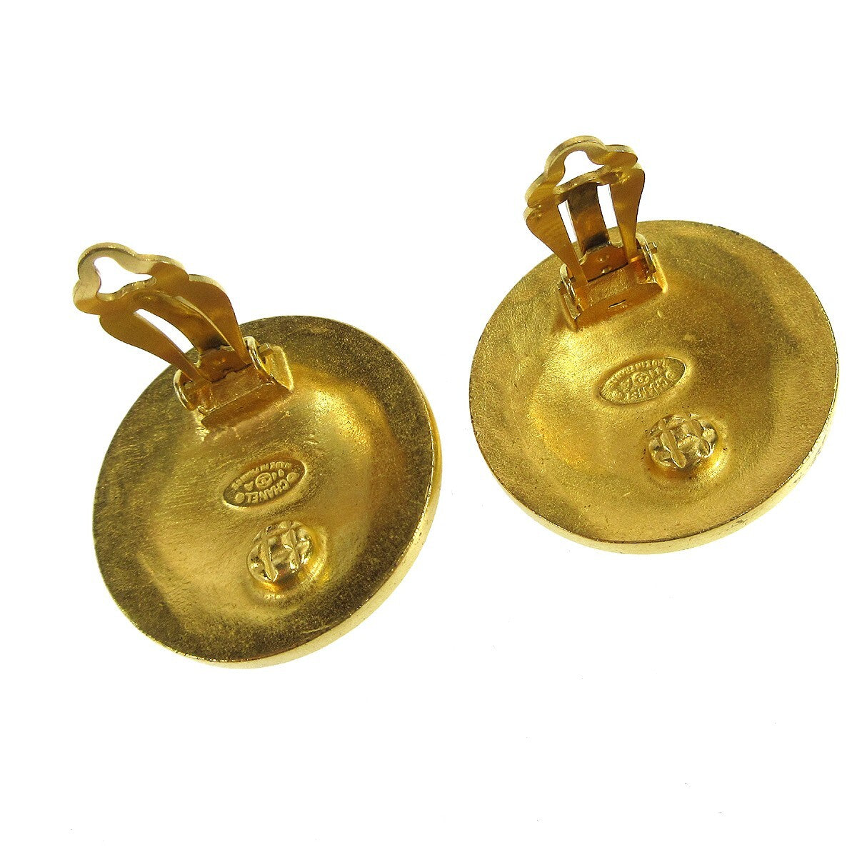 Chanel Vintage Round Cc Clip-On Earrings Metal Gold Gold_Plated Earrings Jewelry (Pre-Owned)