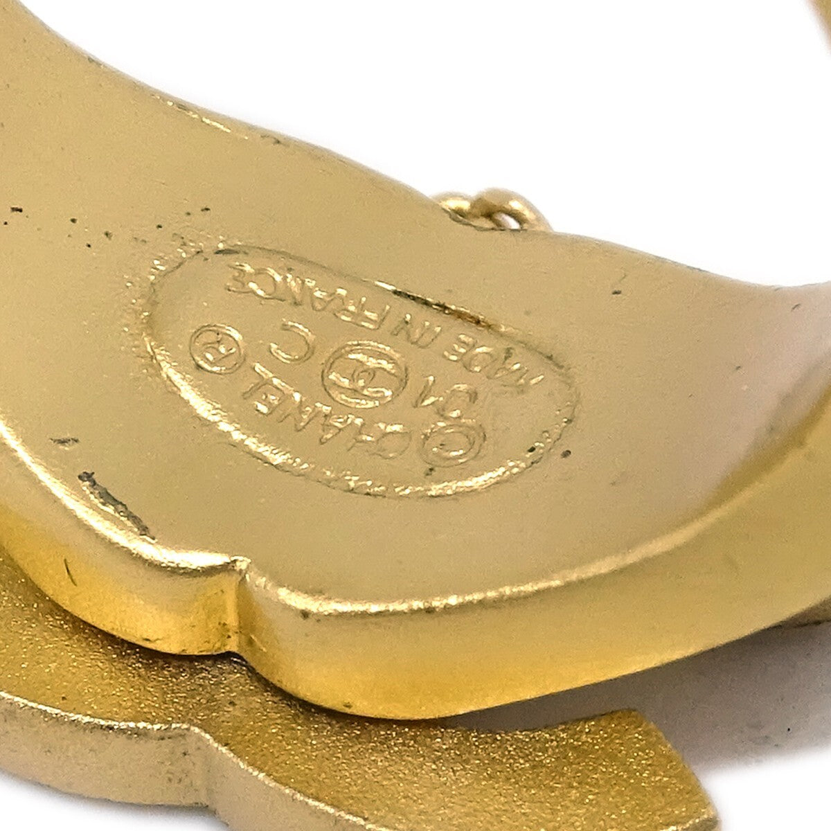 Chanel Logo Bangle With Chain Attached Cc Ring Metal With Crystal Gold Gold_Plated Bracelet Jewelry (Pre-Owned)