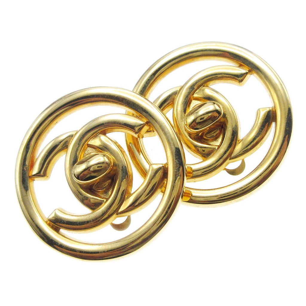 Chanel Round Cc Turnlock Clip-On Earrings Metal Gold Gold_Plated Earrings Jewelry (Pre-Owned)