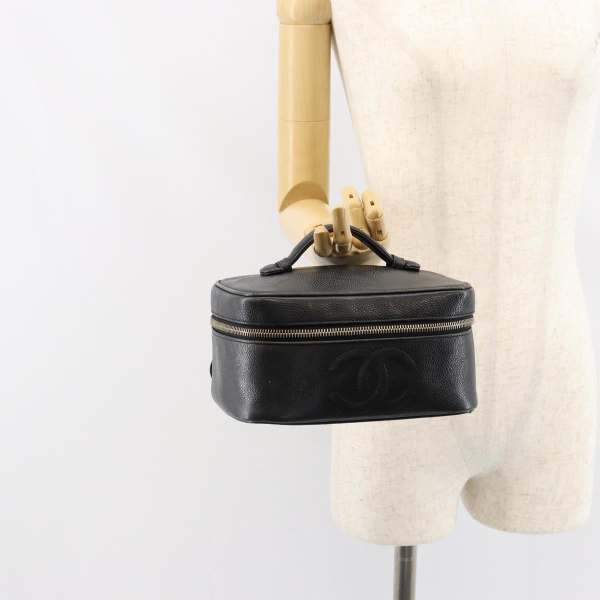 Chanel Vintage Cosmetic Case Leather Black Leather Clutche & Pouche Bag (Pre-Owned)