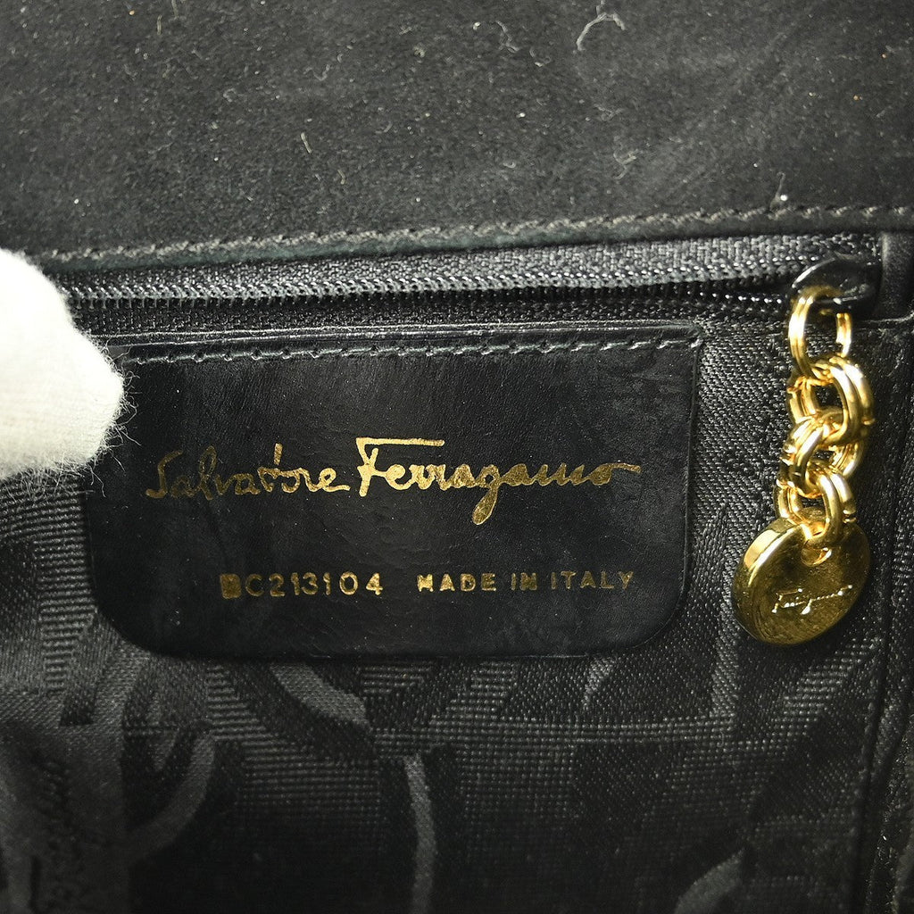 Salvatore Ferragamo Vintage Vara Bow Handle Shoulder Bag Suede Black Suede Handbag (Pre-Owned)