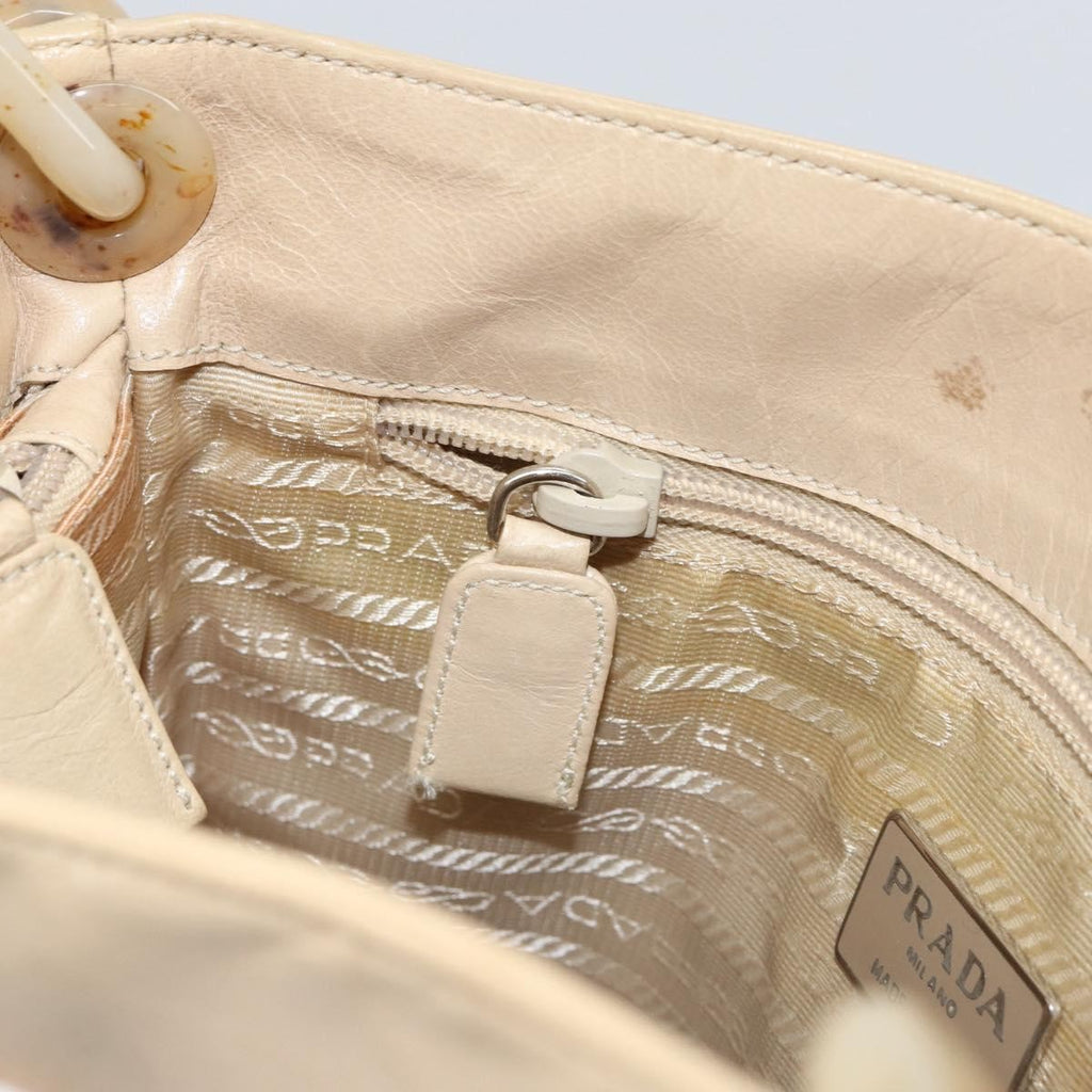 Prada Vintage Shoulder Bag Leather Beige Leather Shoulder Bag Bag (Pre-Owned)