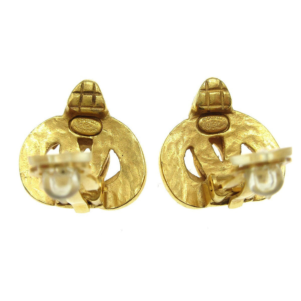 Chanel Cc Logo Heart Gold-Plated Gold Gold_Plated Earrings Jewelry (Pre-Owned)