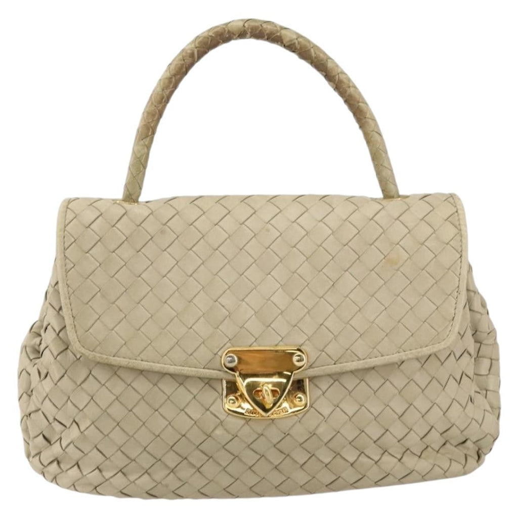 Bottega Veneta Intrecciato Handbag Leather Beige Leather Handbag (Pre-Owned)