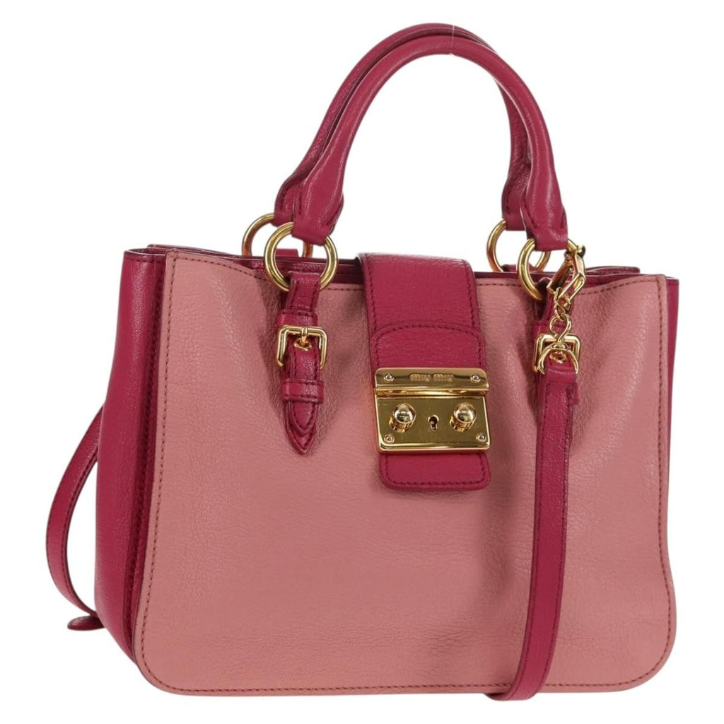Miu Miu Madras Convertible Lock Tote Leather Pink Leather Handbag (Pre-Owned)