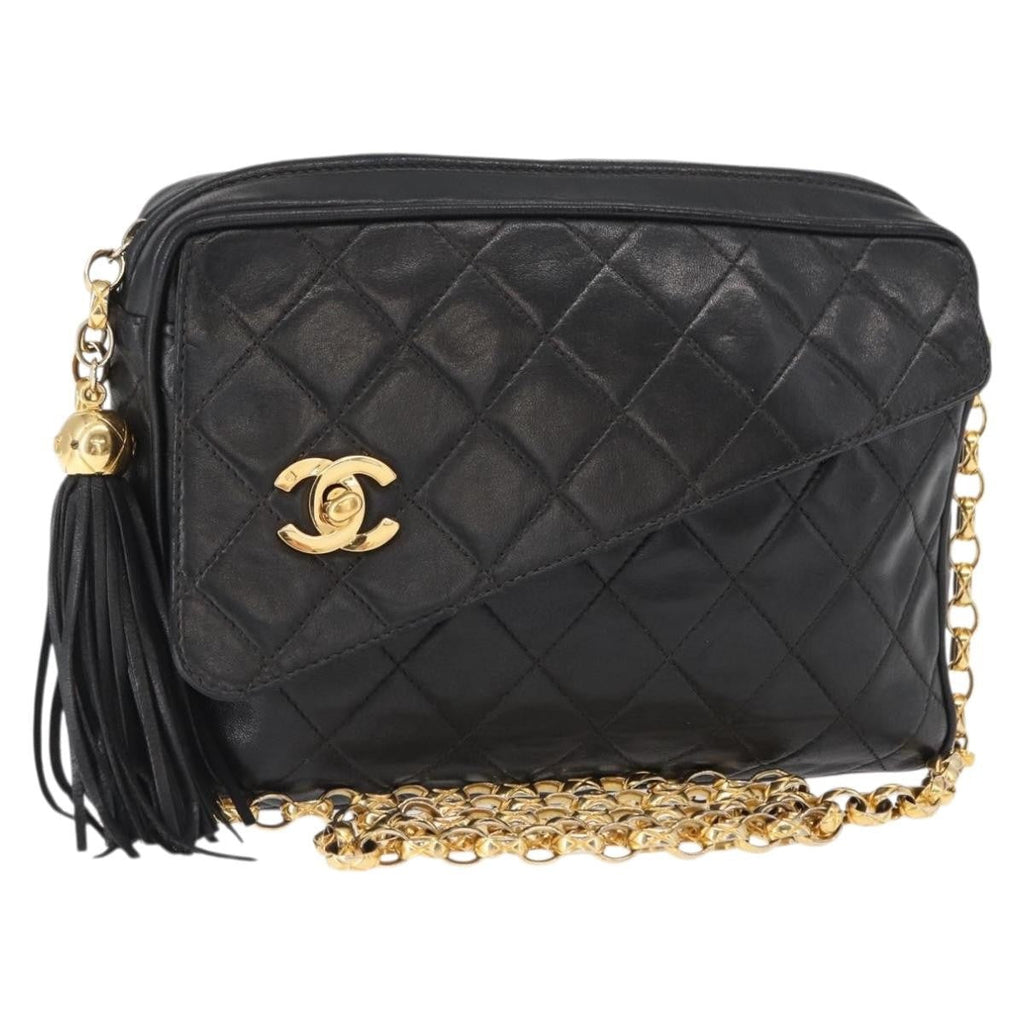 Chanel Cc Chain & Tassel Front Pocket Camera Bag Quilted Lambskin Black Leather Shoulder Bag Bag (Pre-Owned)