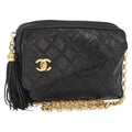Chanel Cc Chain & Tassel Front Pocket Camera Bag Quilted Lambskin Black Leather Shoulder Bag Bag (Pre-Owned)