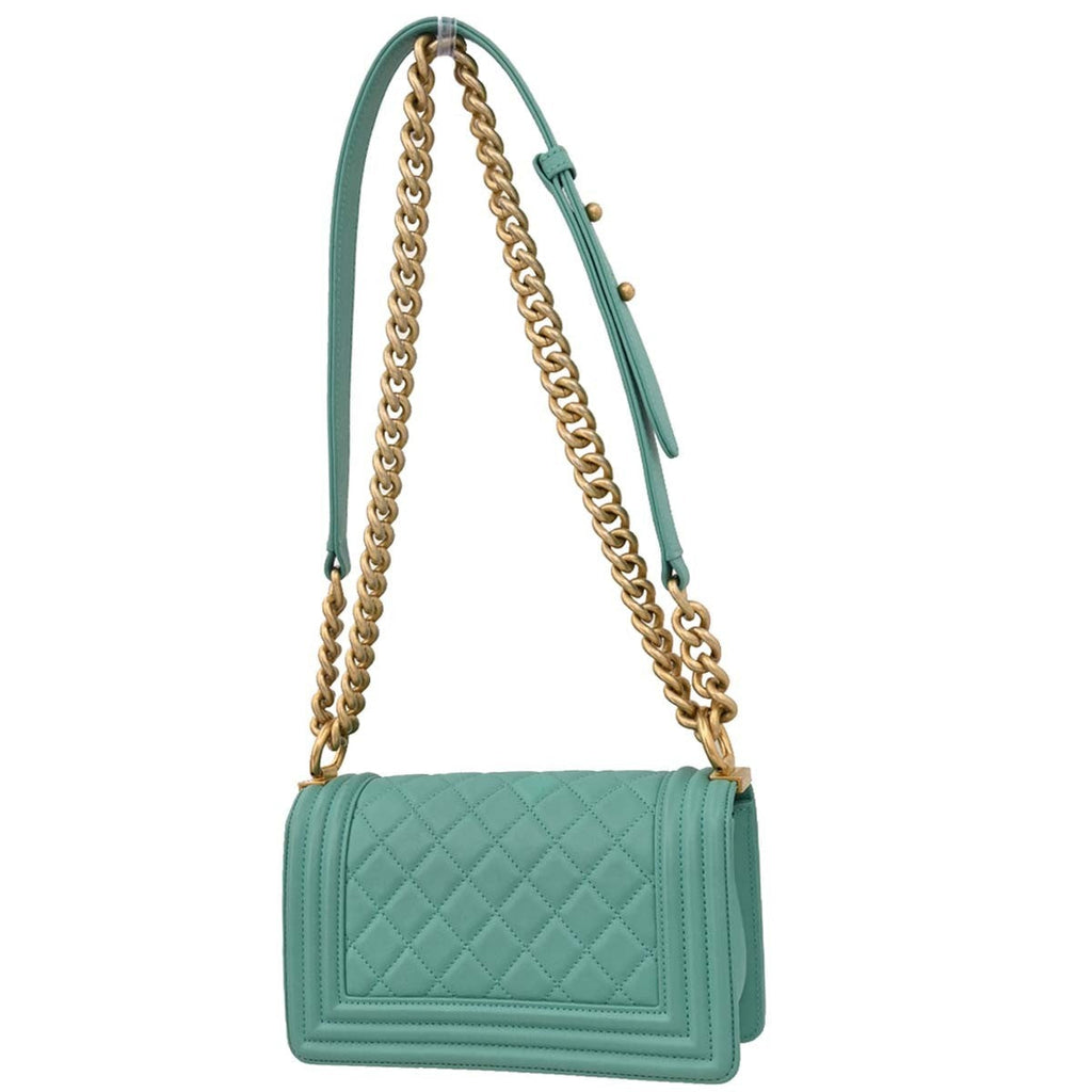 Chanel Boy Flap Bag Quilted Lambskin Green Leather Shoulder Bag Bag (Pre-Owned)