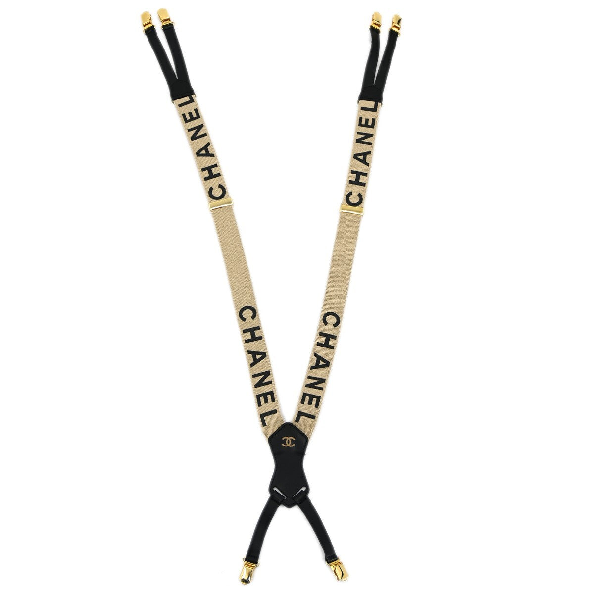 Chanel Logo Suspenders Canvas Beige Canvas Belts Accessory (Pre-Owned)