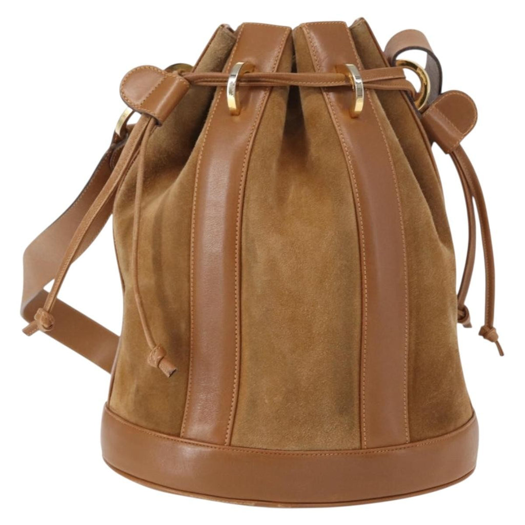 Salvatore Ferragamo Vintage Shoulder Bag Leather Beige Suede Shoulder Bag Bag (Pre-Owned)