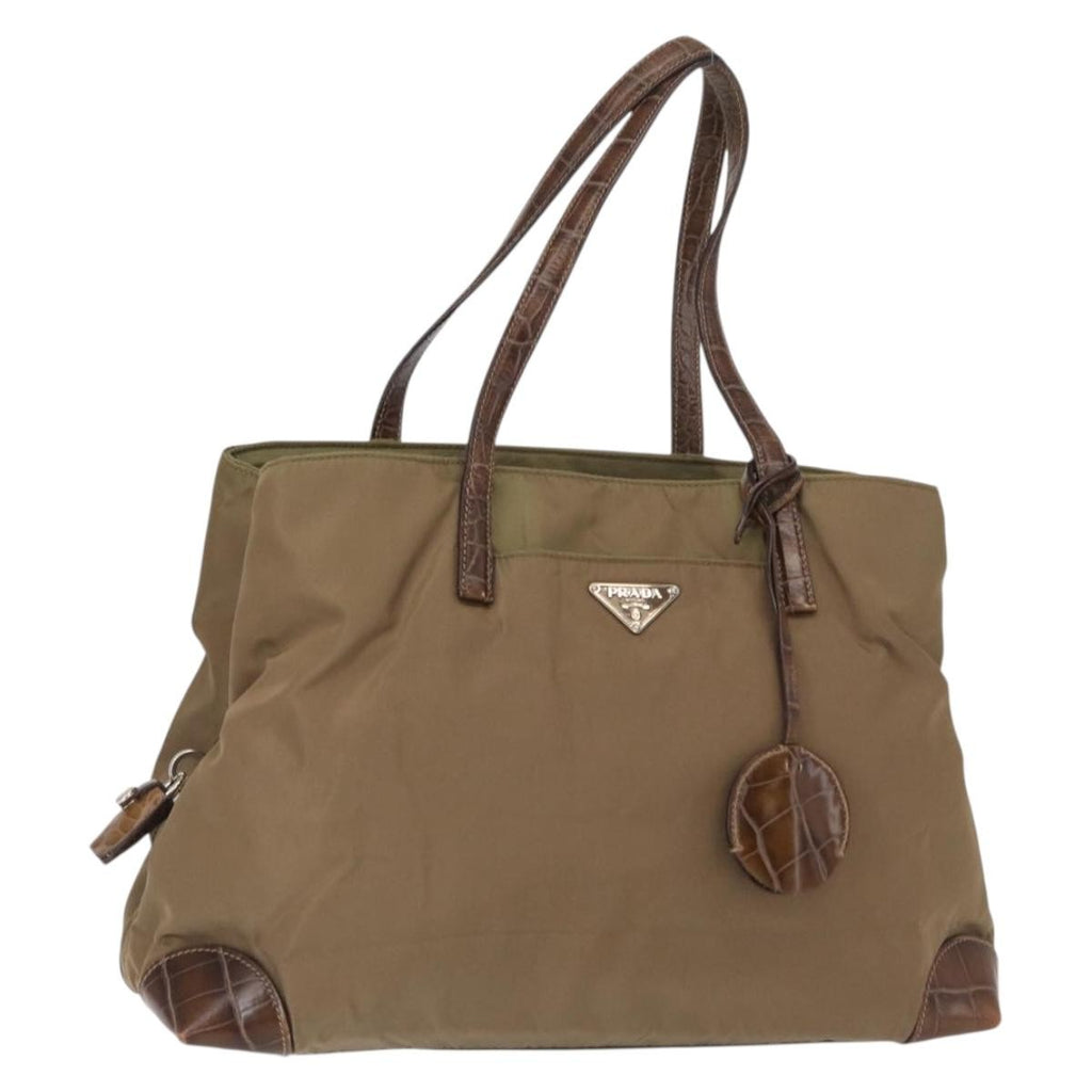 Prada Vintage Tote Tessuto Beige Nylon Tote Bag Bag (Pre-Owned)