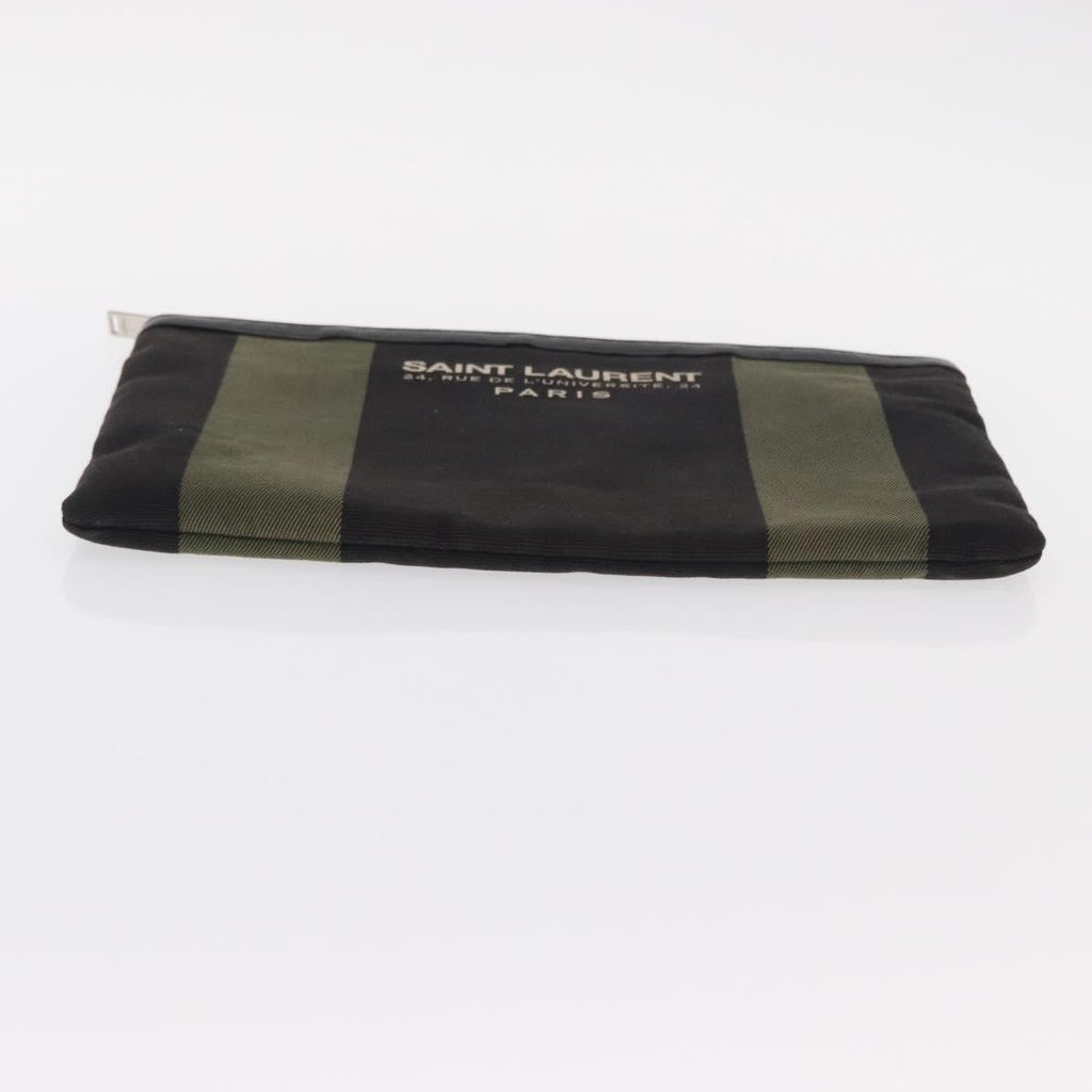 Saint Laurent Beach Zip Pouch Canvas Khaki Canvas Clutche & Pouche Bag (Pre-Owned)