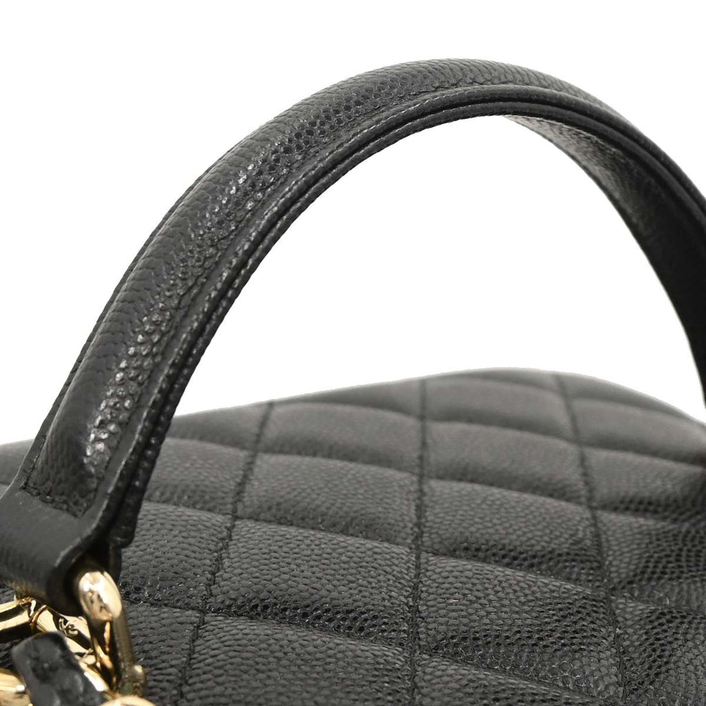 Chanel Cc Top Handle Vanity Case With Chain Quilted Caviar Black Leather Handbag (Pre-Owned)