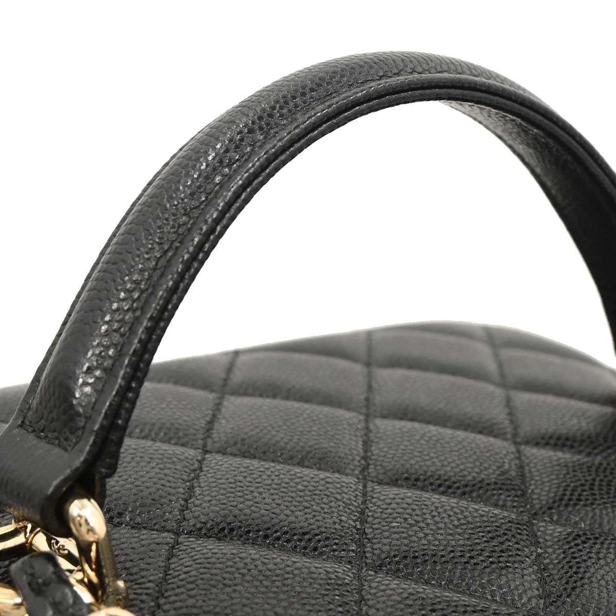 Chanel Cc Top Handle Vanity Case With Chain Quilted Caviar Black Leather Handbag (Pre-Owned)