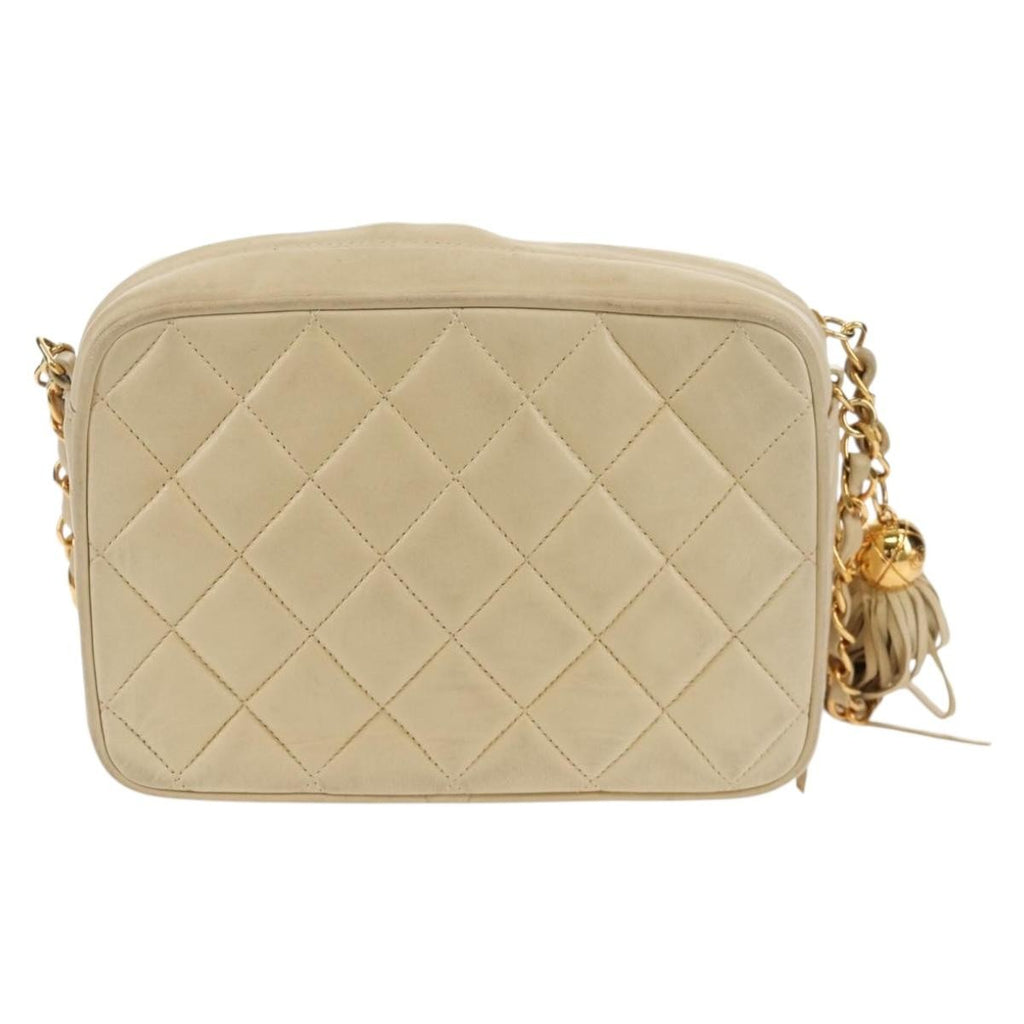 Chanel Chain Flap Shoulder Bag Quilted Lambskin Beige Leather Shoulder Bag Bag (Pre-Owned)