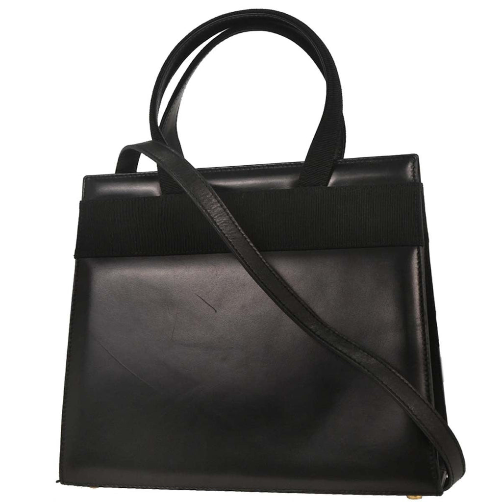 Salvatore Ferragamo Convertible Vara Bow Tote Leather Black Leather Handbag (Pre-Owned)