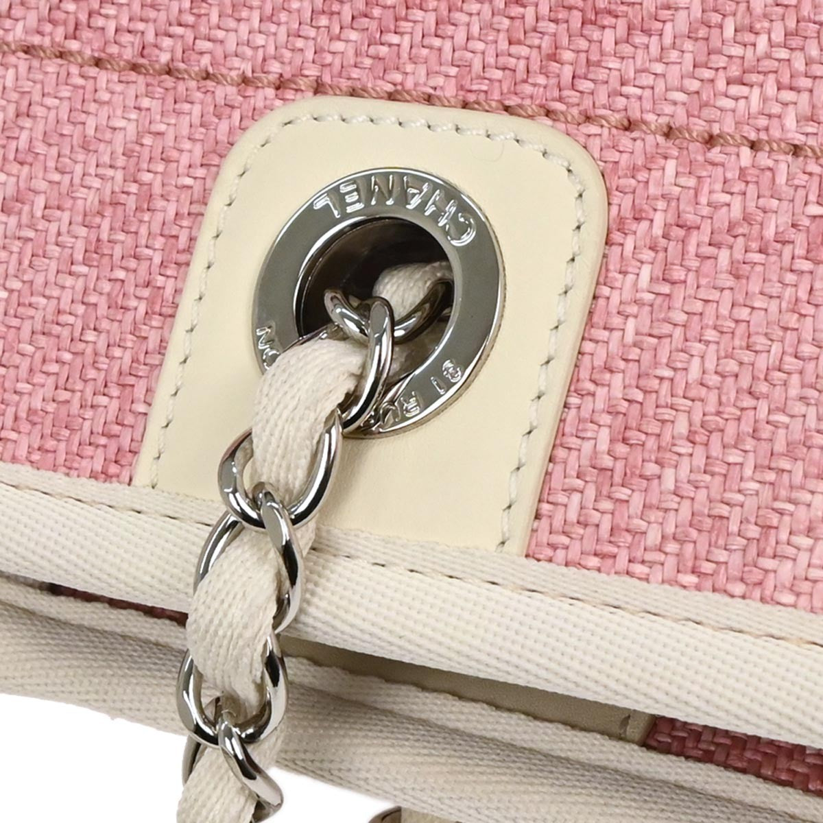 Chanel Deauville Tote Canvas Pink Canvas Tote Bag Bag (Pre-Owned)