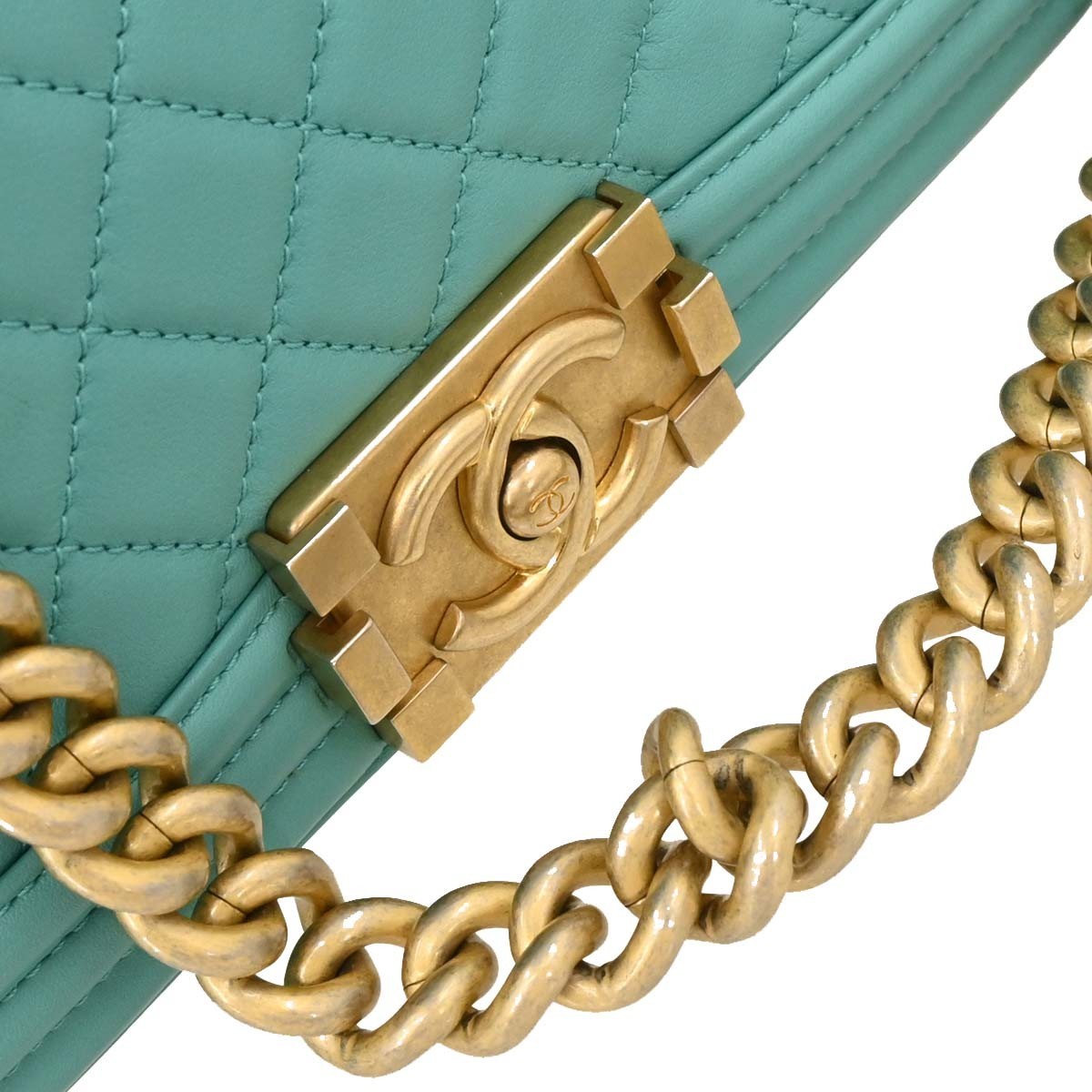Chanel Boy Flap Bag Quilted Lambskin Green Leather Shoulder Bag Bag (Pre-Owned)