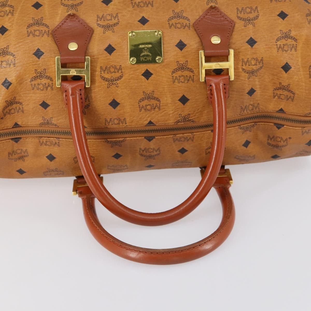 MCM Vicetos Travel Bag Logogram Boston Brown Canvas Travel Bag Bag (Pre-Owned)