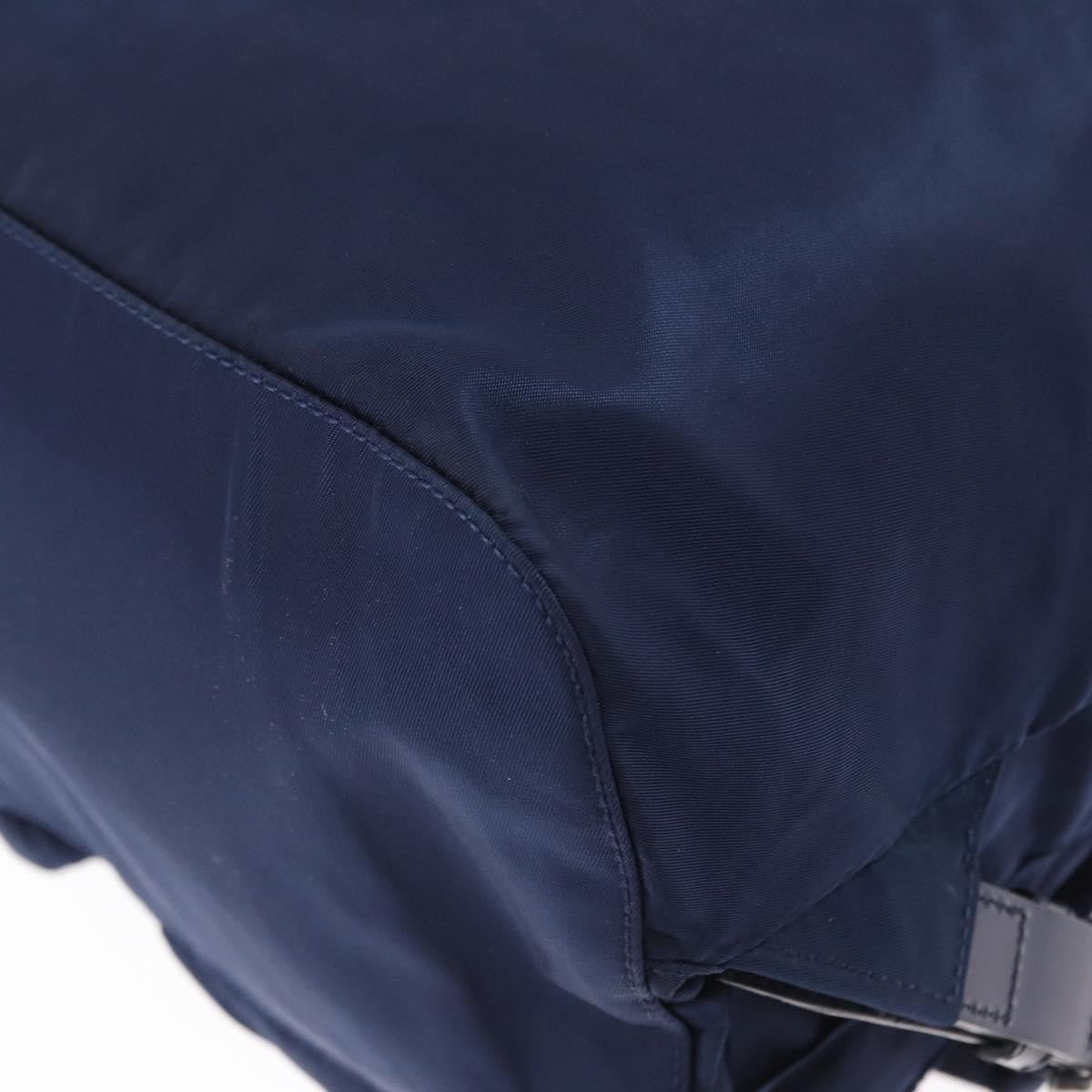 Prada Vela Double Front Pocket Backpack Tessuto With Saffiano Leather Blue Nylon Backpack Bag (Pre-Owned)