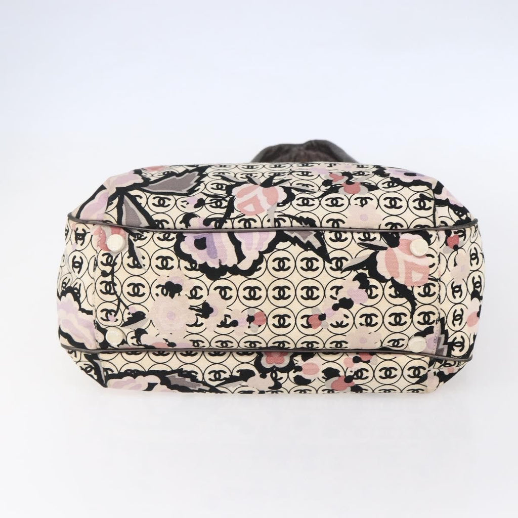 Chanel Vintage Floral Tote Canvas Beige Canvas Tote Bag Bag (Pre-Owned)