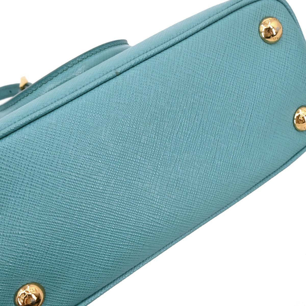 Prada Promenade Bag Saffiano Leather Blue Leather Handbag (Pre-Owned)
